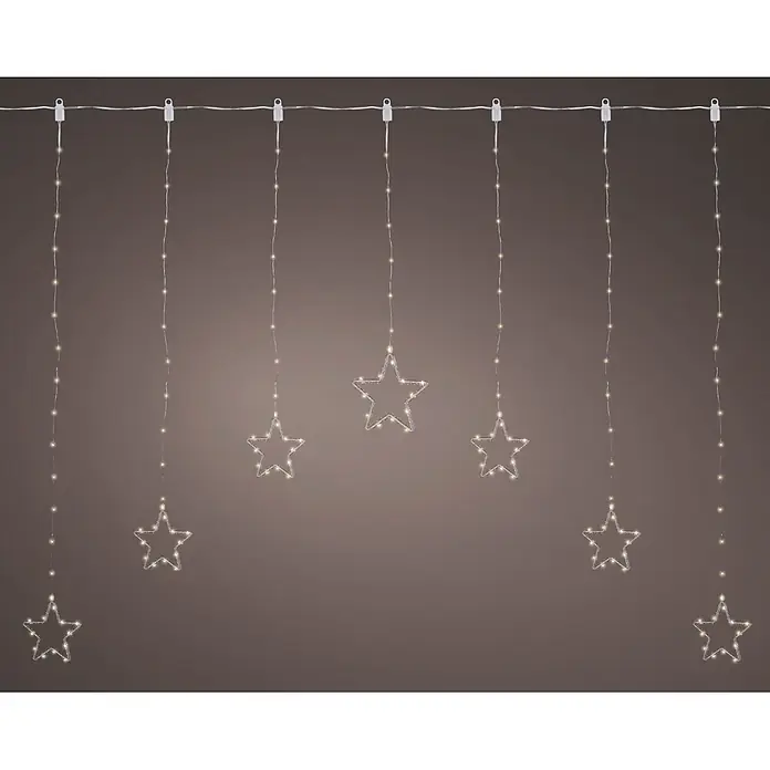 Lumineo Cascada de luces LED Estrellas - Para exterior, Largo: 120 cm - Guirnalda de luces LED blanco cálido con cinco decoraciones en forma de estrella colgando de un cable principal.