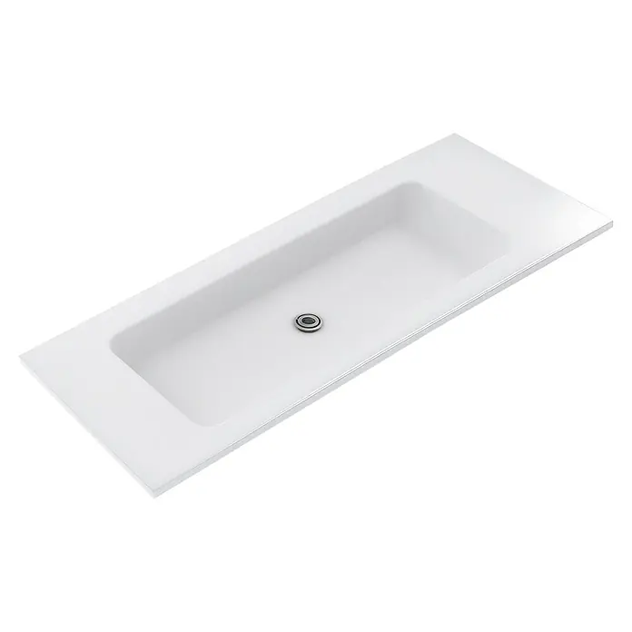 Lavabo Florencia - 161 x 46 cm, Blanco, Resina sintética - Lavabo rectangular blanco integrado con desagüe cromado.