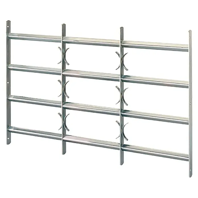 Stabilit Fenstergitter - Höhe: 600 mm, Auszugslänge: 50 cm - 65 cm, Fensterlaibungsmontage - Edelstahl-Fenstergitter mit vier horizontalen Stäben und drei vertikalen Stützen für erhöhte Sicherheit und Schutz vor Einbruch.