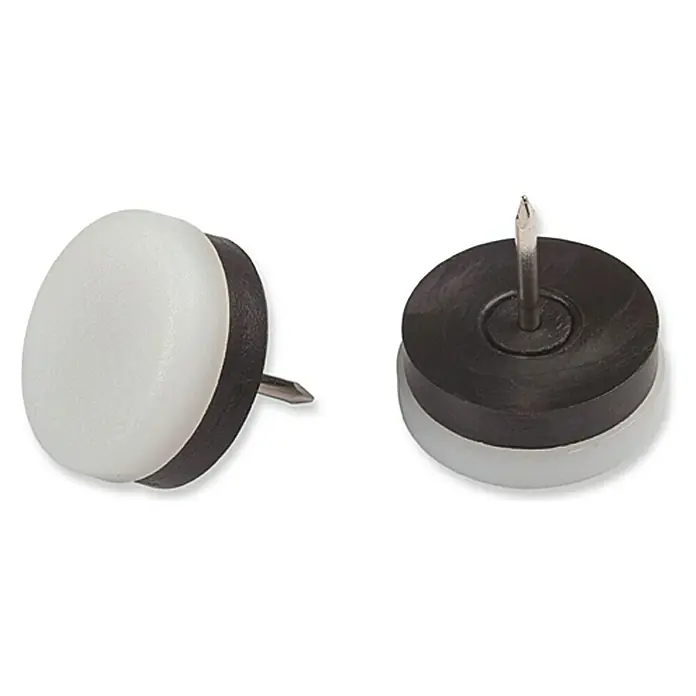 Stabilit Protector para muebles - Diámetro: 25 mm, Redonda, Blanco - Dos deslizadores de muebles con clavo, uno blanco y otro blanco y negro, diseñados para proteger los pisos de rayones.