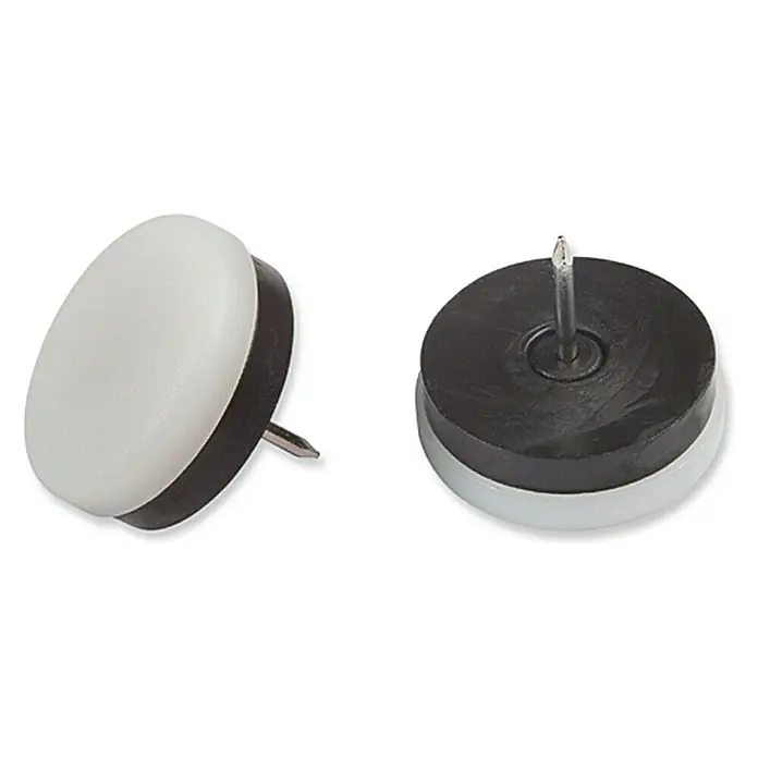 Stabilit Protector para muebles - Diámetro: 30 mm, Redonda, Blanco - Dos deslizadores de fieltro para muebles con clavo, uno en blanco y negro, el otro al revés.