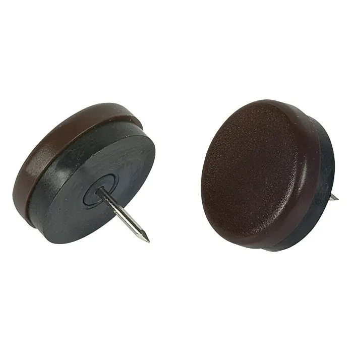 Stabilit Protector para muebles - Diámetro: 30 mm, Redonda, Marrón - Dos deslizadores marrones para muebles con clavos para una fácil fijación debajo de sillas y mesas para proteger el suelo.
