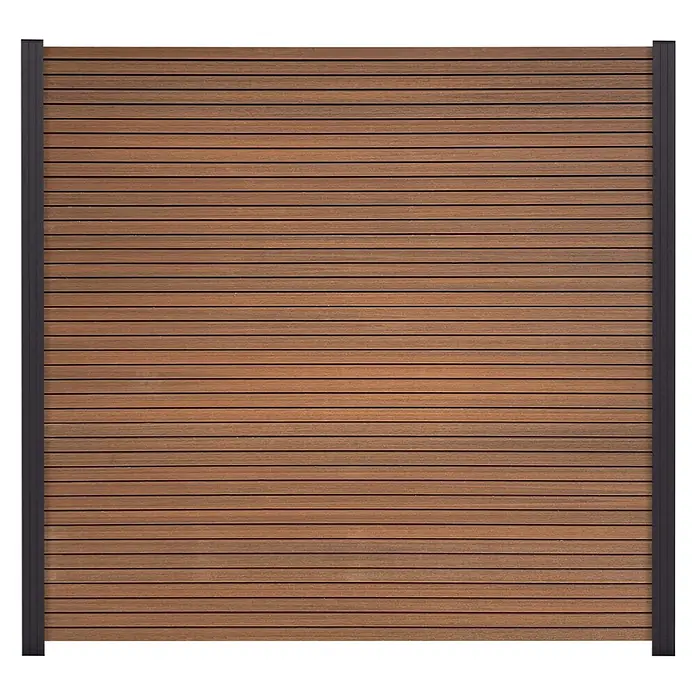 GartenLand WPC Zaun Shadowline ca. 180 x 180 cm Sichtschutz Steckzaun Mahagoni Ohne Pfosten -  - Sichtschutzwand mit Holzlattenoptik und dunkelgrauen Pfosten.