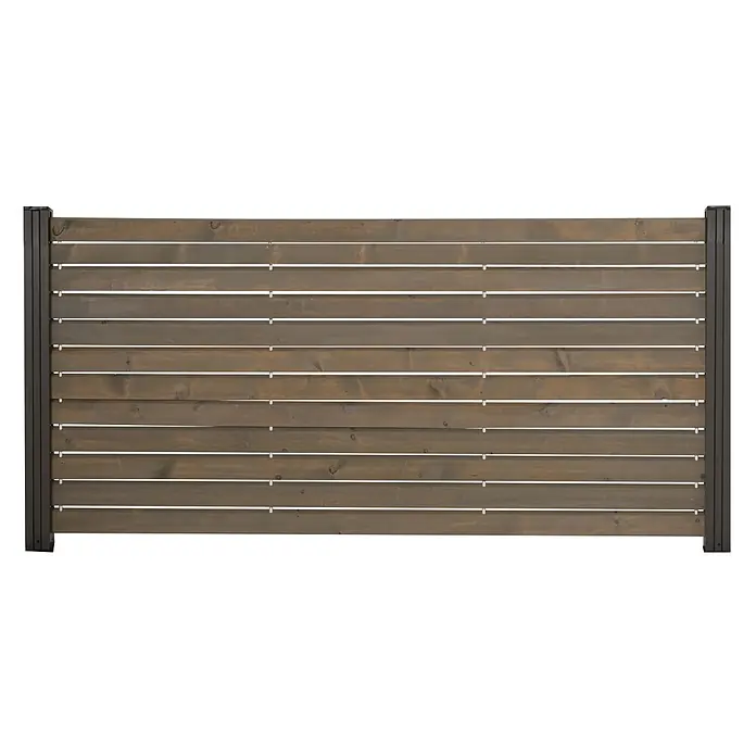 GartenLand Steckzaun-Element Holz Zaun Craftwood Ohne Pfosten Ohne Abschlussleiste - B x H: 180 x 87 cm, Grau, Holz - Horizontaler Sichtschutzzaun aus dunklem Holz mit dunklem Metallrahmen.