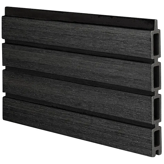 GartenLand Steckzaun-Element WPC Zaun Shadowline Musterstück - B x H: 20 x 18 cm, Deep Black, Verbundwerkstoff - Dunkelgraues WPC-Verbundholz-Verkleidungspanel mit strukturierter, gerillter Oberfläche und Hohlprofil zur Verriegelung.