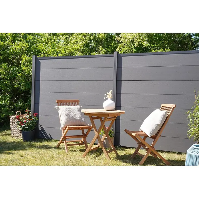 GartenLand Steckzaun-Element WPC Zaun Ameland Ohne Pfosten Ohne Abschlussleiste - B x H: 180 x 180 cm, Schiefergrau, Verbundwerkstoff - Dunkelgrauer WPC-Sichtschutzzaun im Garten, passend zu Outdoor-Holzmöbeln.