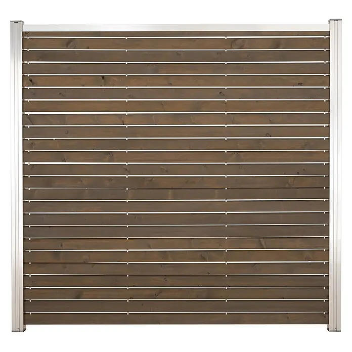 GartenLand Holz Zaun Craftwood ca. 180x180 cm Kiefer Grau FSC® Ohne Pfosten -  - Dunkelbrauner Sichtschutz aus Holzlamellen mit silbernem Aluminiumrahmen.
