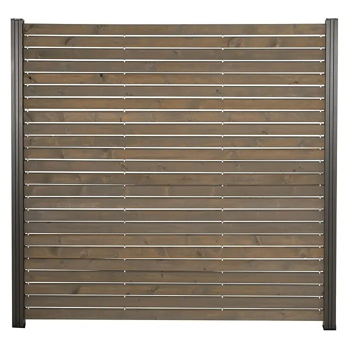 GartenLand Holz Zaun Craftwood ca. 180x180 cm Kiefer Grau FSC® Ohne Pfosten -  - Lamellen-Zaunelement aus dunkelbraun-grauen Holzlatten mit dunklen Metallpfosten.