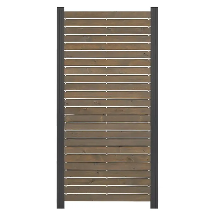 GartenLand Steckzaun-Element Holz Zaun Craftwood Ohne Pfosten Ohne Abschlussleiste - B x H: 81,5 x 180 cm, Grau, Holz - Dunkelbraunes Holz-Sichtschutzelement mit horizontalen Lamellen und dunkelgrauen Metallpfosten.