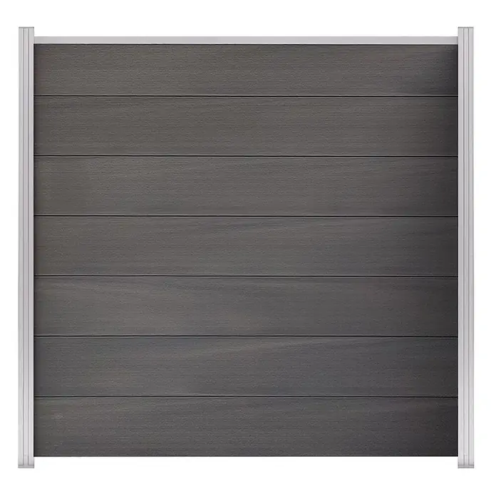 GartenLand Steckzaun-Element WPC Zaun Ameland Co-extrudiert Ohne Pfosten Ohne Abschlussleiste - B x H: 180 x 180 cm, Amethystgrau, Verbundwerkstoff - Dunkelgraues Verbundzaunpaneel mit hellgrauem Rahmen.