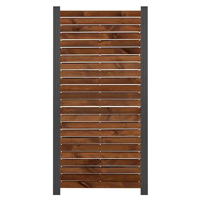 GartenLand Steckzaun-Element Holz Zaun Craftwood Ohne Pfosten Ohne Abschlussleiste - B x H: 81,5 x 180 cm, Braun, Holz - Braunes Holzzaunfeld mit Lamellen und grauen Metallpfosten.