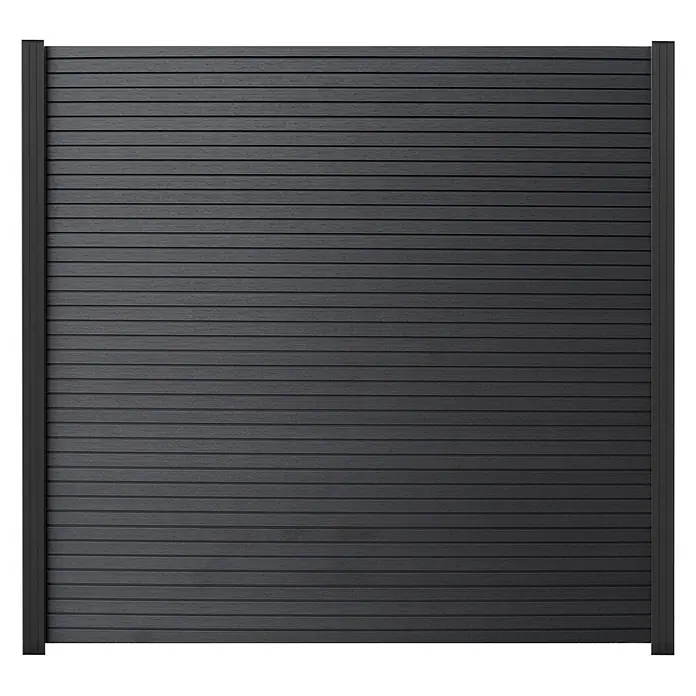 GartenLand Steckzaun-Element WPC Zaun Shadowline Ohne Pfosten - B x H: 180 x 180 cm, Deep Black, Verbundwerkstoff - Dunkelgraues Lamellen-Sichtschutzelement mit zwei vertikalen Pfosten.