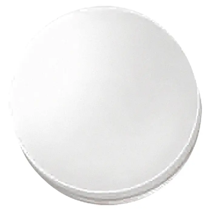 Stabilit Patín antideslizante para alfombras - 30 mm, Gris claro, 8 ud., Pegado - Primer plano de una tapa redonda blanca con una textura sutil y sombras suaves, ideal para fotografía de productos.