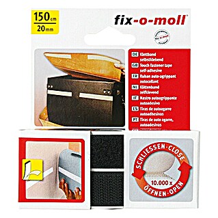 Fix-o-moll Klittenband (150 cm x 20 mm, Zwart, Lijmen)