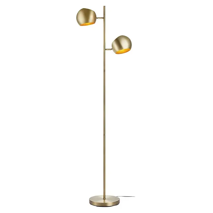 Markslöjd Stehleuchte Edgar - 40 W, Höhe: 145 cm, Antik, E14 - Goldene Stehleuchte mit zwei kugelförmigen, verstellbaren Metallschirmen auf rundem Fuß.