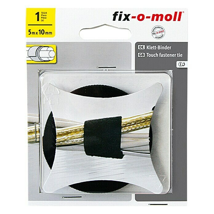 Fix-o-moll Klett-Kabelbinder Technic5 m x 10 mm, Schwarz Front View