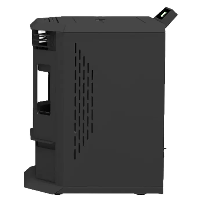 SCHENGER Pelletofen HLP3602 - 9,3 kW, Raumheizvermögen: 200 m³, 0,9 kg/h, Farbe Verkleidung: Schwarz - Dunkelgrauer moderner Pelletofen mit Seitenbelüftung, Frontfenster und abgewinkeltem Top-Display.