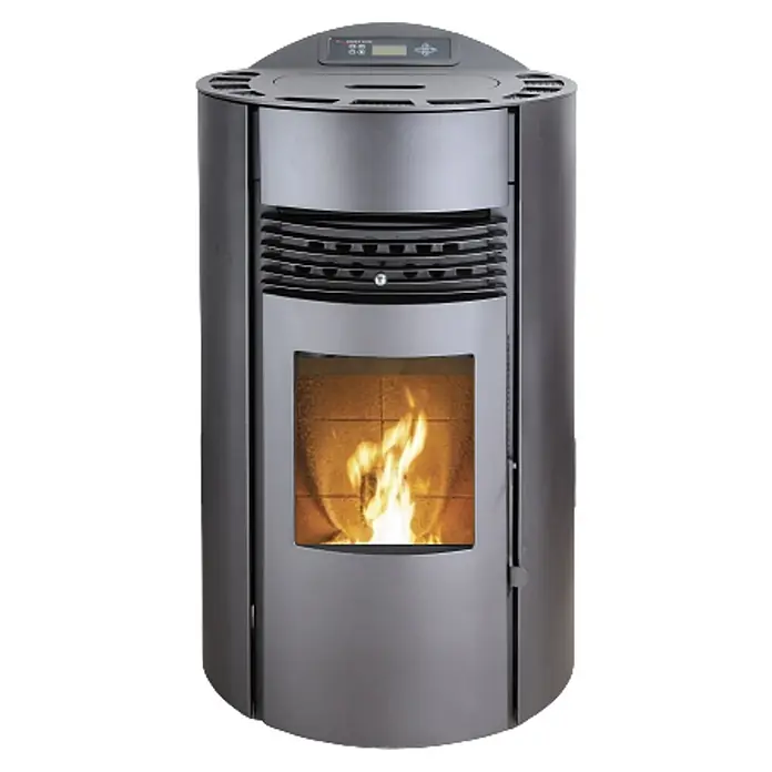 SCHENGER Pelletofen HP51-R - 8,8 kW, Raumheizvermögen: 160 m³, 0,9 kg/h, Farbe Verkleidung: Schwarz - Dunkelgrauer Metall-Pelletofen mit sichtbarer Flamme im Frontfenster.