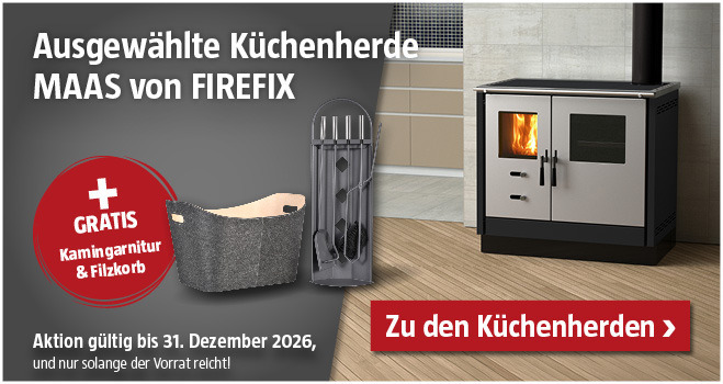 Aktion Küchenherd Maas mit gratis Kamingarnitur und Filzkorb