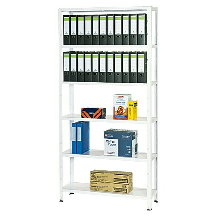 Regalux Aktenregal Office 100 (30 x 100 x 209 cm, Traglast: 60 kg/Boden, Weiß)