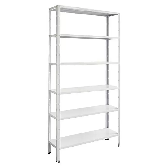 Regalux Aktenregal Office 100 - H x B x T: 209 x 100 x 30 cm, Traglast pro Boden: 60 kg, Anzahl Böden: 6 Stk., Stecken, Weiß - Diagonale Ansicht