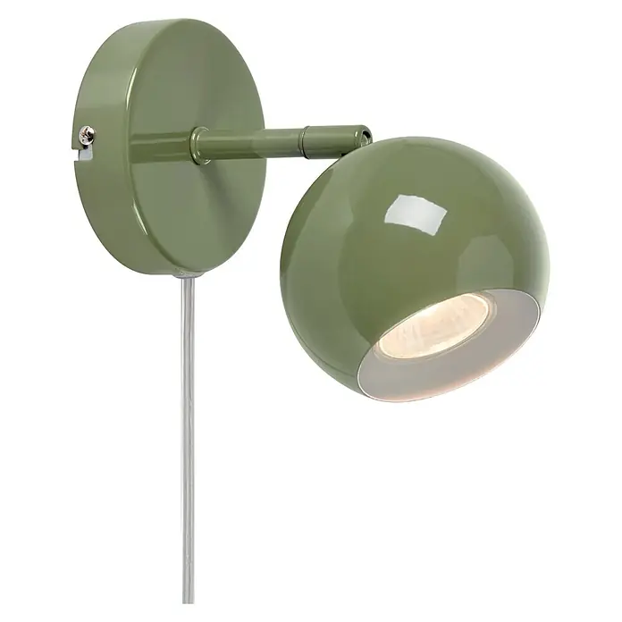 Markslöjd Wandleuchte - L x B x H: 18,5 x 10 x 14 cm, Grün, GU10 - Grüne Wandleuchte mit kugelförmigem Kopf und sichtbarem Kabel, die warmes Licht abstrahlt.