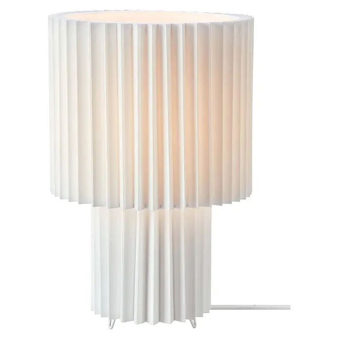 Markslöjd Tischleuchte Catis - L x B x H: 21,5 x 21,5 x 32 cm, E27 - Weiße plissierte Tischlampe mit zweistufigem Design, warm leuchtend.
