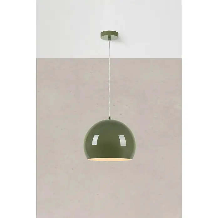 Markslöjd Pendelleuchte rund - Ø x H: 20 x 23 cm, Grün, GU10 - Glänzende, olivgrüne kugelförmige Pendelleuchte.