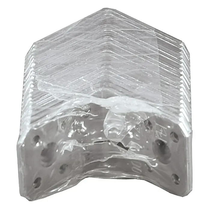 Vormann Conector en ángulo Paquete ahorro - L x An x Al: 50 x 50 x 35 mm, 20 ud. - Una pila de ángulos metálicos, bien envueltos en film transparente, que proporcionan estabilidad y protección para el transporte y el almacenamiento.