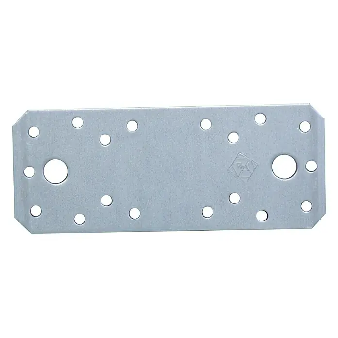 Vormann Pletina de ensamblaje Paquete ahorro - L x An: 136 x 55 mm, 20 ud. - Vista de una placa metálica rectangular detallada con orificios colocados estratégicamente para la fijación segura de varios componentes.