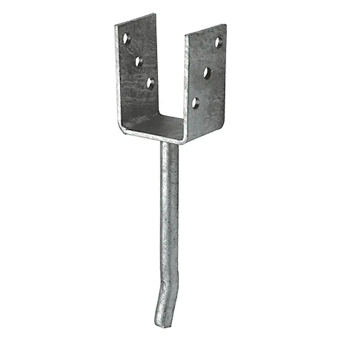 Stabilit Soporte en U - L x An x Al: 71 x 50 x 80 mm - Anclaje de poste en forma de U de acero galvanizado con orificios para fijaciones y punta para una inserción segura en el suelo.