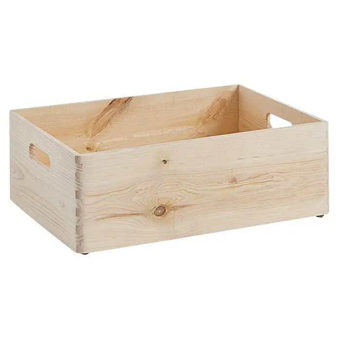 Zeller Present Aufbewahrungsbox - M, L x B x H: 40 x 30 x 15 cm, Nadelholz - Ein rechteckiger, unbehandelter Holzkorb mit Griffen an den Seiten, ideal zur Aufbewahrung und Organisation verschiedener Gegenstände im Haushalt.
