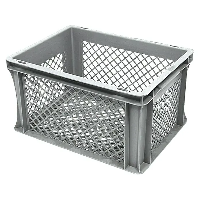 BAUHAUS Caja Euro rejilla + base con ruedas - 20 l, L x An x Al: 40 x 30 x 22 cm, 9 pzs. - Caja de plástico gris con paredes laterales perforadas, ideal para almacenamiento y transporte. Robusta y versátil.