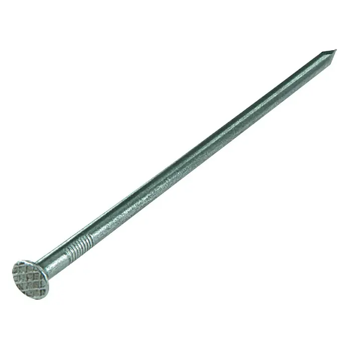 Suki StauchkopfnagelØ x L: 6 x 180 mm, Blank, Stahl, Nettomasse: 5 kg - Nahaufnahme eines einzelnen blanken Drahtnagels mit flachem Kopf und scharfer Spitze vor einem weißen Hintergrund.