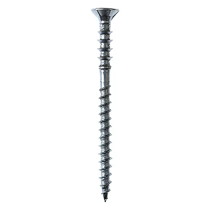 Profi Depot Tornillo de ajuste VZ - Diámetro: 6 mm, Largo: 120 mm, TX para accionamientos TORX, 100 ud. - Primer plano de un solo tornillo plateado con un extremo puntiagudo y una cabeza plana.