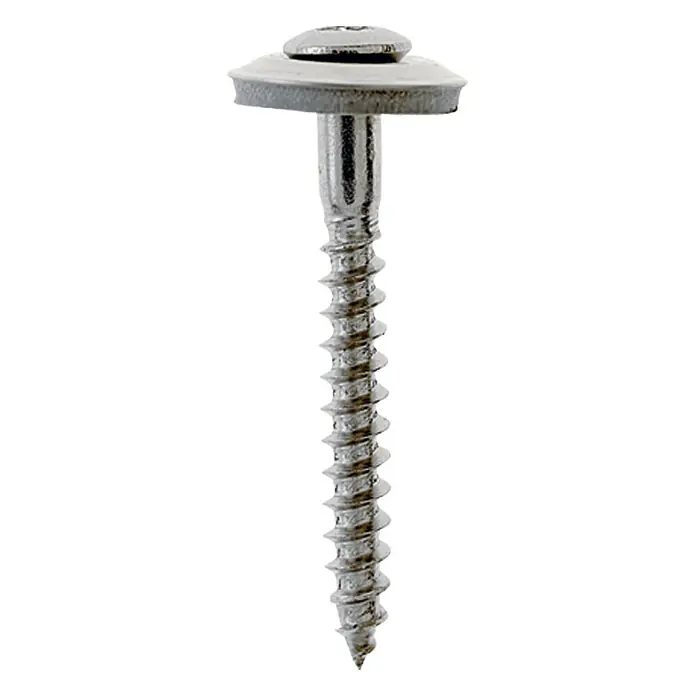 Profi Depot Spenglerschraube A2 - Antriebsgröße: TX 20, Länge: 60 mm, Blank, 75 Stk. - Nahaufnahme einer silberfarbenen Holzschraube mit Scheibe, die für Befestigungsarbeiten und Bauprojekte verwendet wird.