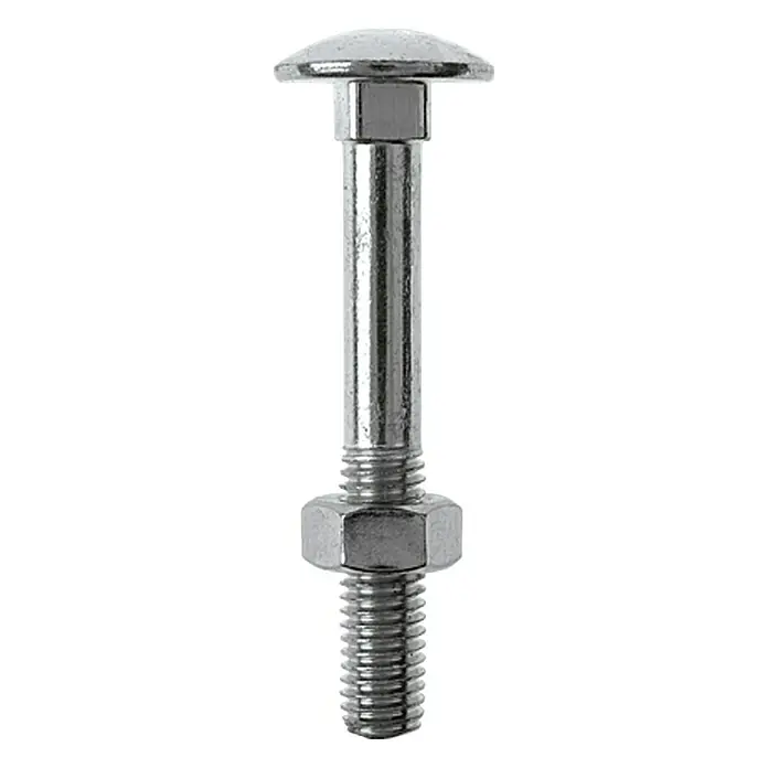 Profi Depot Schlossschraube mit MutterLänge: 30 mm, M 8, Stahl, 50 Stk. - Nahaufnahme einer silbernen Kutschenschraube mit Mutter. Ideal für Heimwerker- und Bauprojekte, robust und langlebig.