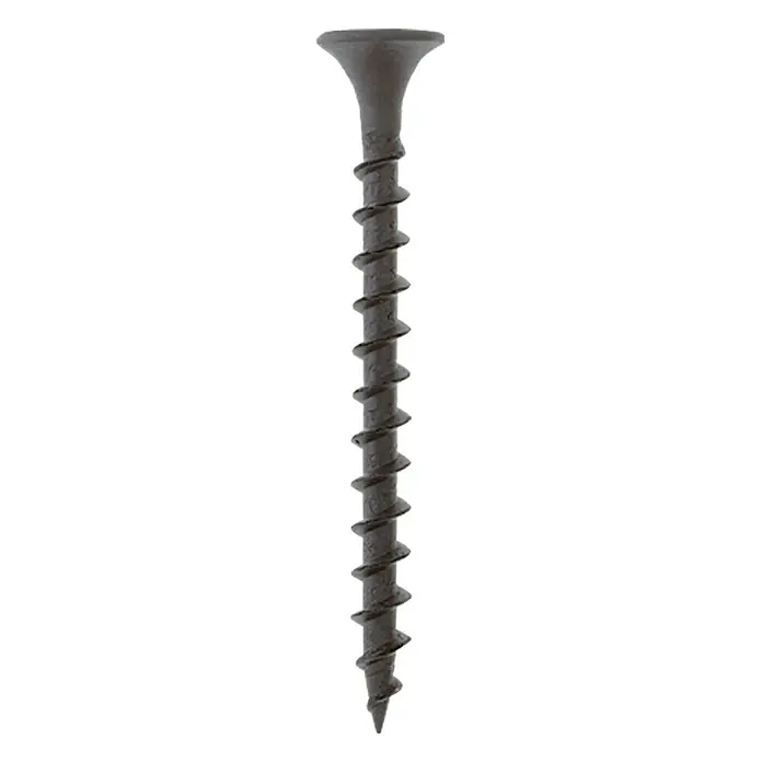 Profi Depot Schnellbauschraube - Durchmesser: 3,9 mm, Länge: 45 mm, Senkkopf, Grobgewinde, 200 Stk. - Bild einer einzelnen, dunklen Trockenbauschraube mit einem konischen Kopf und scharfen Gewinde.