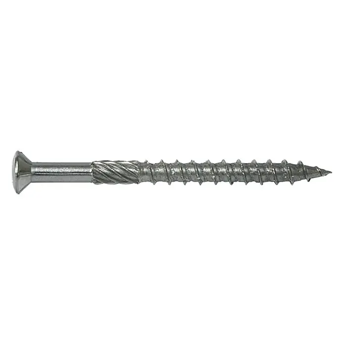 Profi Depot Terrassenschraube A2 - Edelstahl, Durchmesser: 5 mm, Länge: 50 mm, Linsenkopf, 250 Stk. - Nahaufnahme einer einzelnen Holzschraube, die für robuste Bauprojekte und Holzverbindungen entwickelt wurde.