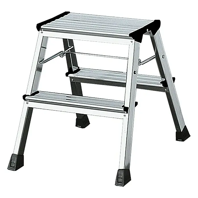 DRABEST - Huishoudtrap - met 3 treden - belastbaar tot 125 kg - 1,25 m hoog - werkhoogte 2,57 m - Vouwladder, trapladder van gepoedercoat staal - voor huishouden, schilderwerk - grijs
