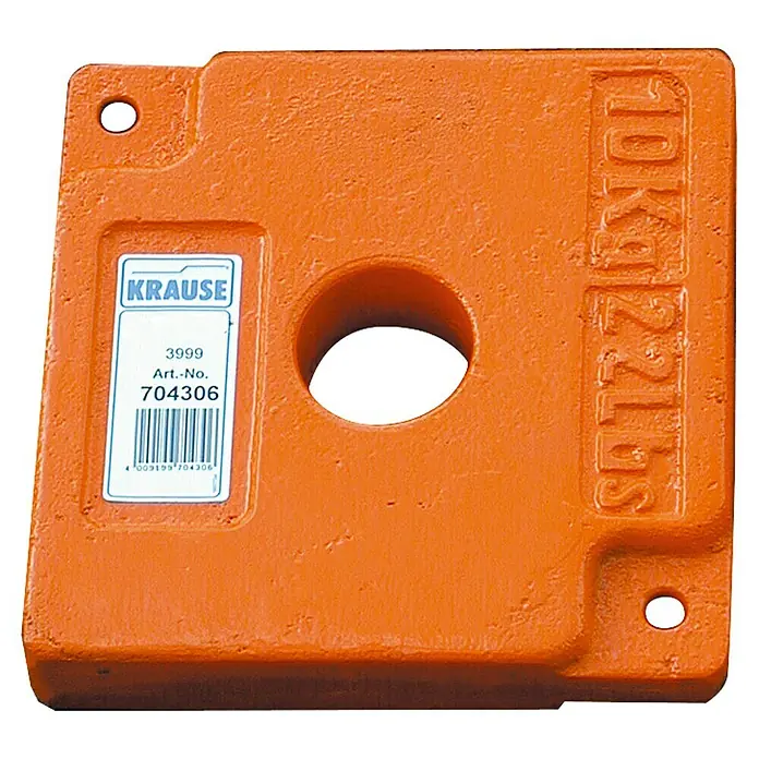 Krause Contrapeso - 10 kg - Bloque de lastre naranja Krause de hierro fundido de 10 kg con etiqueta, perfecto para usar como contrapeso o para lastrar.