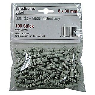 Dübel-Set (Durchmesser Dübel: 6 mm, Länge Dübel: 30 mm, 100 Stk., Nylon)