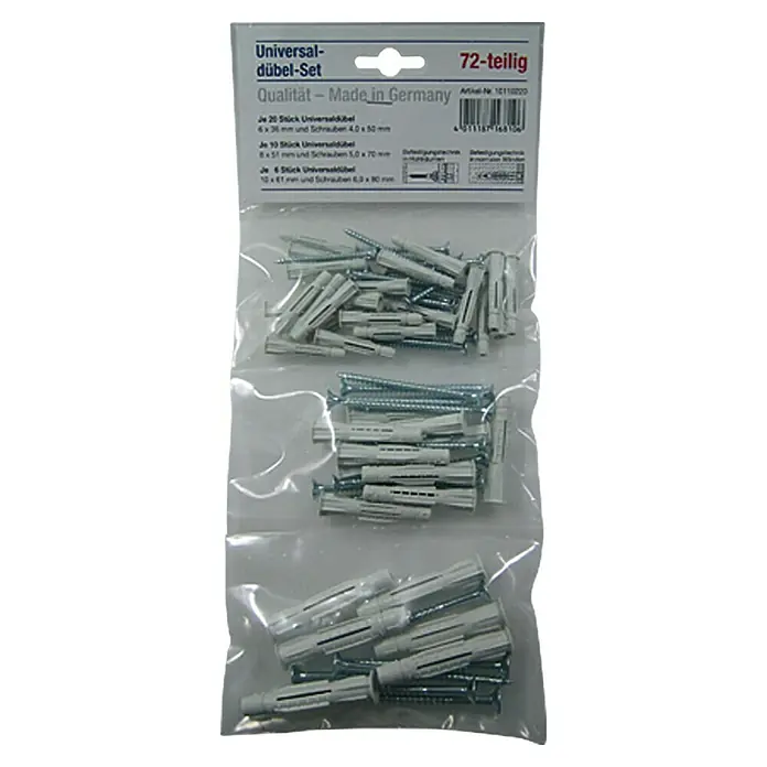 Spreizdübel-Set - 72 -tlg., Kunststoff - Universal-Dübel-Set, 72-teilig: Hochwertiges Befestigungsset für diverse Anwendungen, inklusive Dübel und Schrauben in verschiedenen Größen.