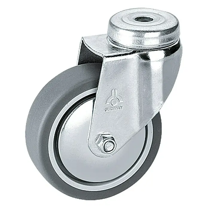 Stabilit Rueda giratoria para equipos - Diámetro ruedas: 100 mm, Capacidad de carga: 55 kg, Casquillo liso, Con agujero pasante - Rueda giratoria con una rueda de poliuretano gris y una carcasa de acero cincado, ideal para muebles y equipos.