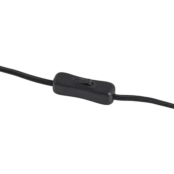 Lindby Tischleuchte Branford - grün, grün, E14 - Schwarzer Zwischenschalter an einem schwarzen geflochtenen Elektrokabel.