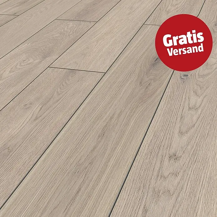LOGOCLIC Vinto Laminat Classic - Eiche Nassau, Landhausdiele, 1.288 x 195 x 8 mm - Heller Laminatboden in Holzoptik mit deutlichen Planken und feiner Maserung.