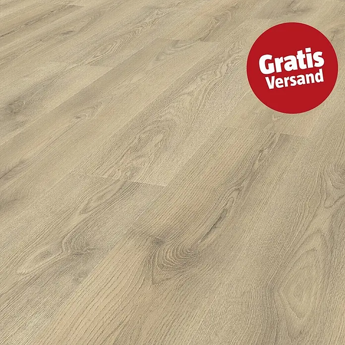 LOGOCLIC Laminat - Sierra Oak, Landhausdiele, 1.285 x 192 x 7 mm - Heller Laminatboden mit natürlicher Holzmaserung.