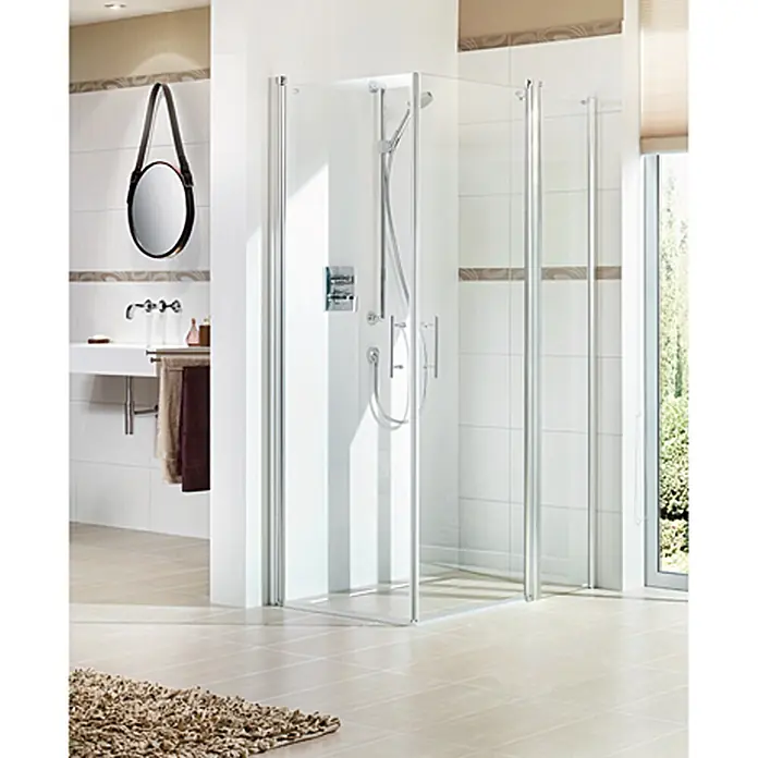 Camargue Vario Duschwand-Seitenteil S16 - B x H: 60 x 191,5 cm, Beschichtet, Silber - Die ebenerdige Duschkabine mit klaren Glaswänden und silbernen Rahmen bietet ein modernes und offenes Design für jedes Badezimmer.