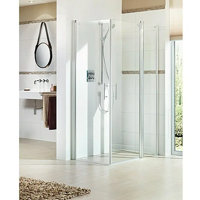 Camargue Vario Duschwand-Seitenteil S16 - B x H: 60 x 191,5 cm, Beschichtet, Silber - Die ebenerdige Duschkabine mit klaren Glaswänden und silbernen Rahmen bietet ein modernes und offenes Design für jedes Badezimmer.