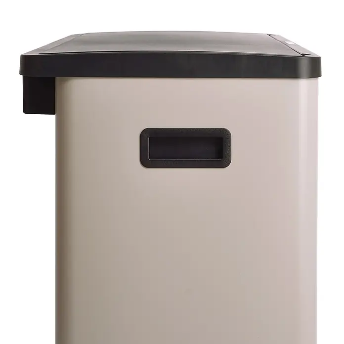 SVITA  Sensor-Mülleimer SR3X18 54L 3 Fächer Mülltrennsystem Stahl Taupe -  - Rechteckiger, hellbeiger Behälter mit dunkelgrauem Deckel und eingelassenem Griff an der Seite.